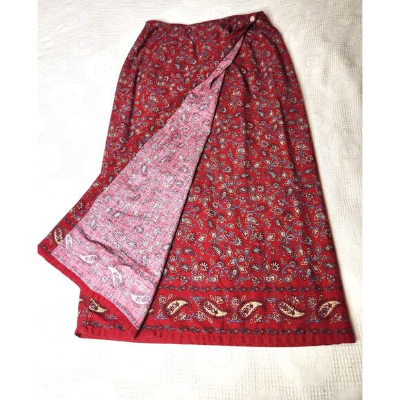 Erika & Co Red Paisley Floral Maxi Skirt Sze 12 Boho Vintage Rayon Cotton Blend - Picture 3 of 8